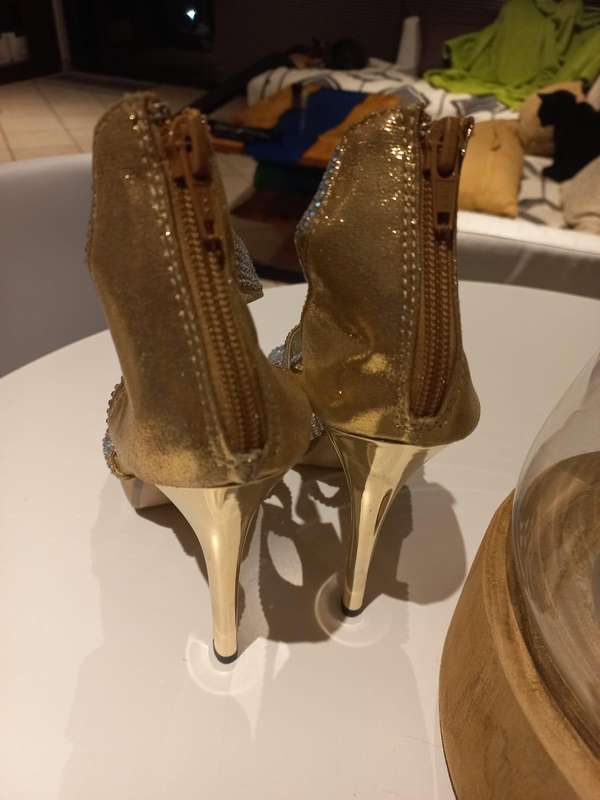 Glamorous Gold & Diamanté Strappy Heels  Size 38