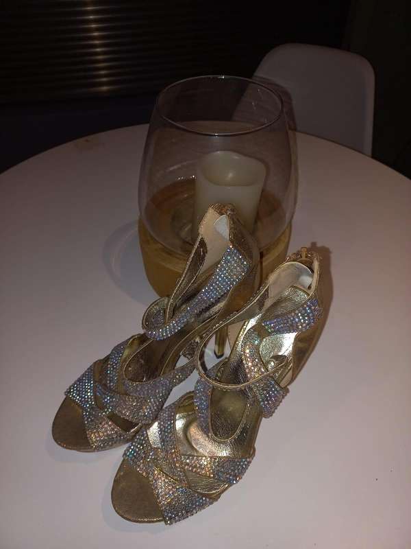 Glamorous Gold & Diamanté Strappy Heels  Size 38