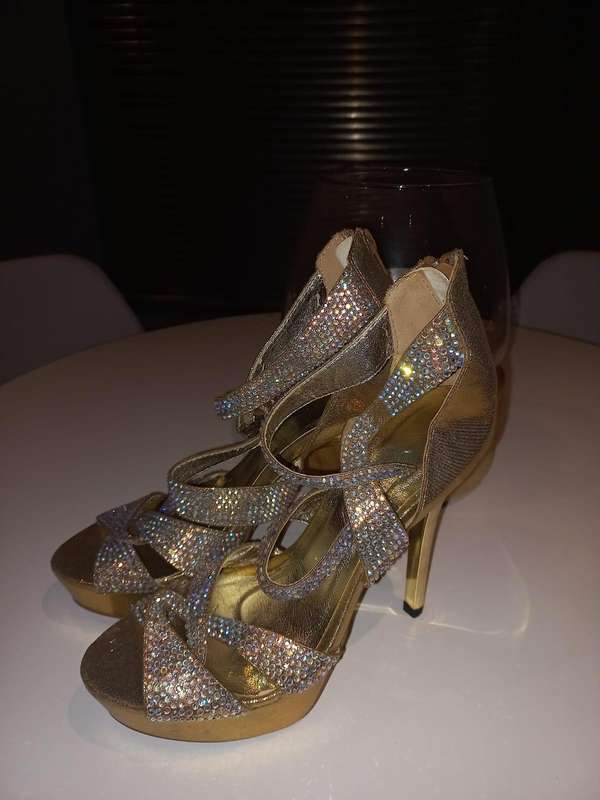 Glamorous Gold & Diamanté Strappy Heels  Size 38
