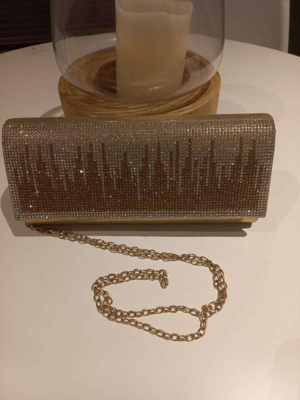 Stunning Gold & Diamanté Clutch Handbag