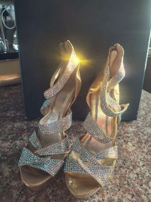 Glamorous Gold & Diamanté Strappy Heels  Size 38