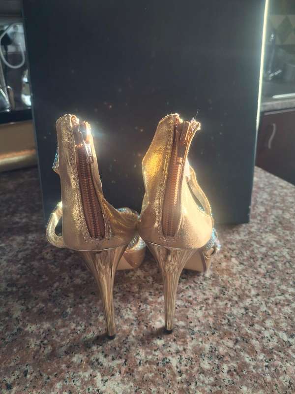 Glamorous Gold & Diamanté Strappy Heels  Size 38