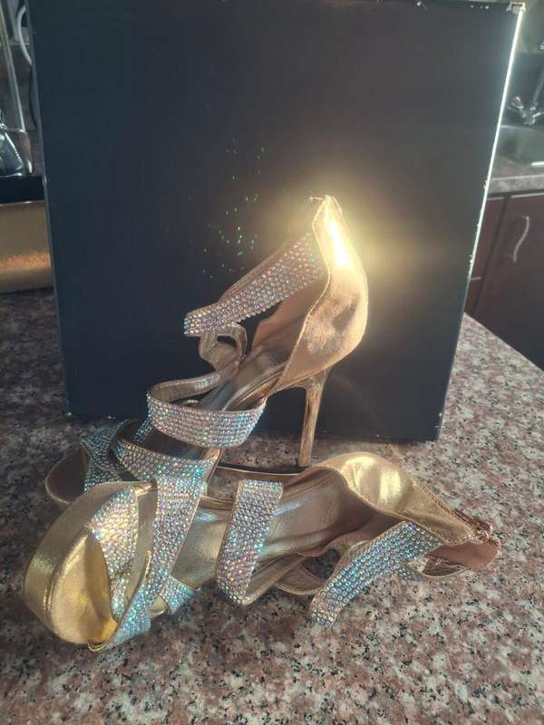 Glamorous Gold & Diamanté Strappy Heels  Size 38