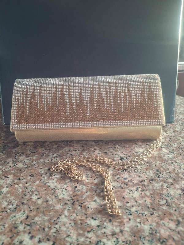 Stunning Gold & Diamanté Clutch Handbag