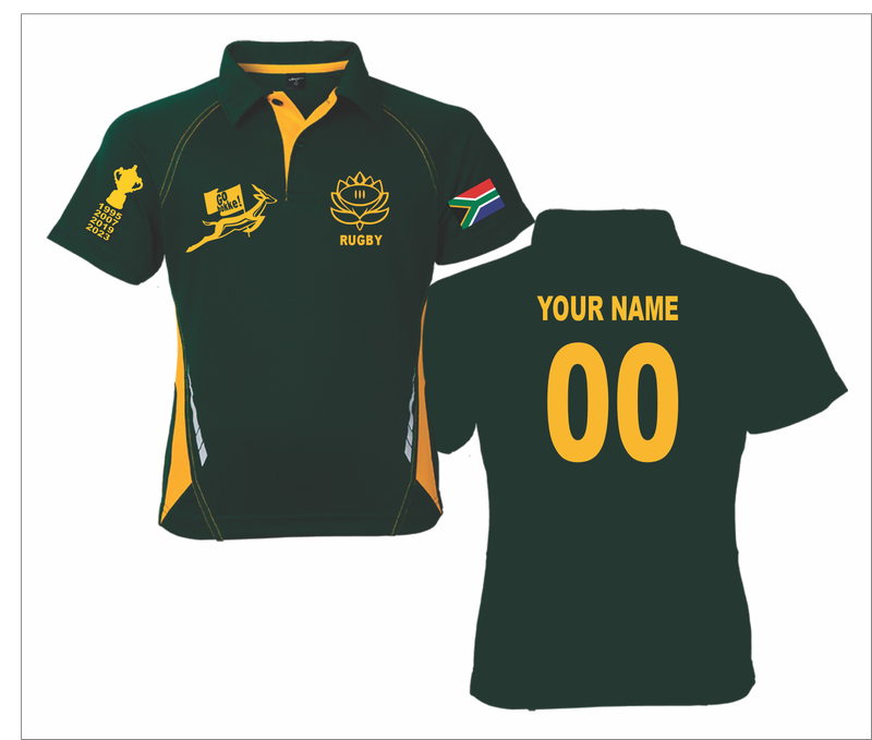 Custom Springbok supporter's shirt with your Name and Number on back