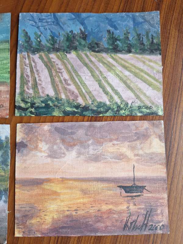 Anthea Delmotte 6x postcard size original paintings