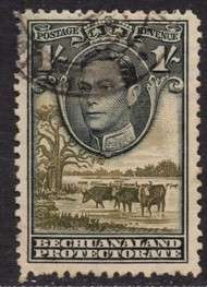 Bechuanaland Protectorate - 1938 KGVI 1s black and brown-olive Used SACC 120