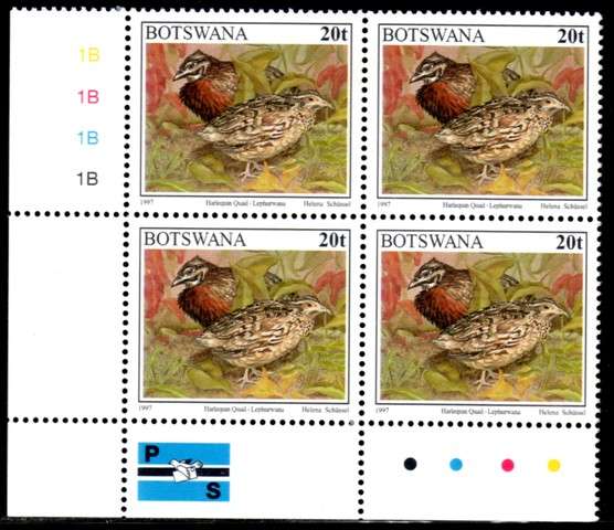 Botswana - 1997 Birds 20t Quail Corner Block 1B MNH SG 855