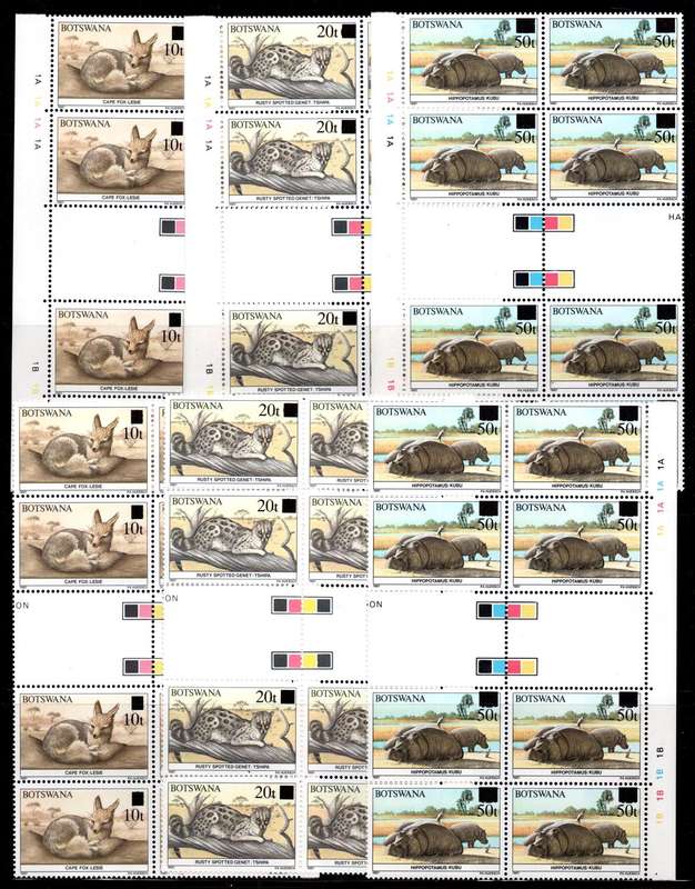 Botswana - 1990 Animals Surcharges Corner and Marginal Gutter Blocks Set MNH SG 690-692