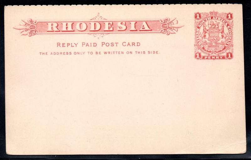 BSAC / Rhodesia - 1896 Coat of Arms 1d Reply Paid Postcard Unused H&G 10