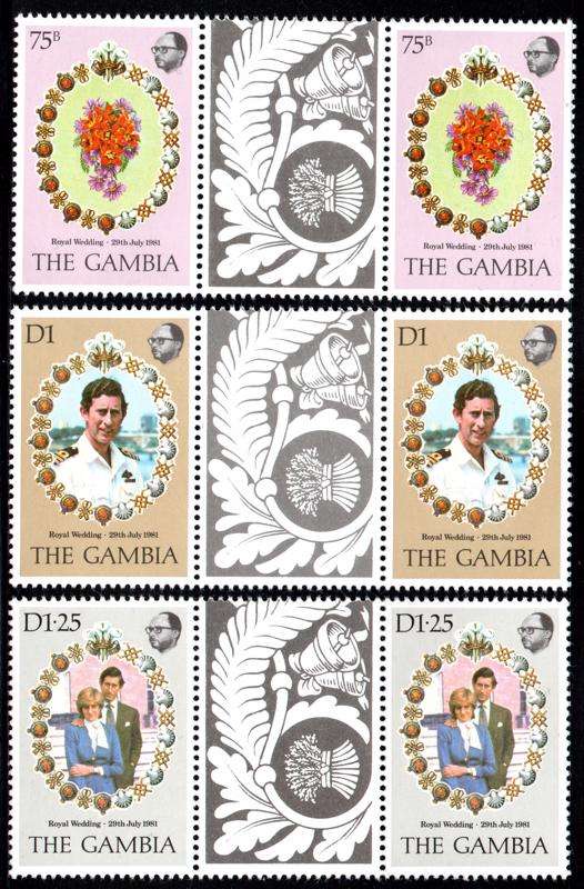 Gambia - 1981 Royal Wedding Gutter Pairs Set MNH SG 454-456