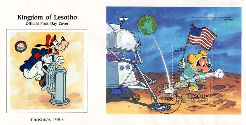 Lesotho - 1985 Christmas Mark Twain Disney MS FDC