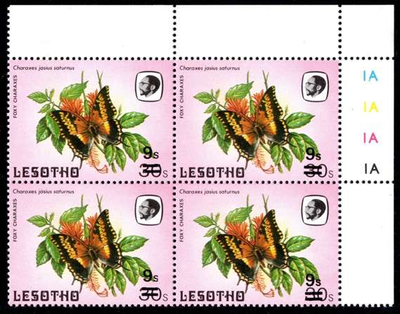 Lesotho - 1986 9s on 30s Butterfly Surcharge 1A Corner Block MNH SG 722a