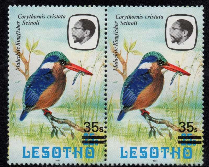 Lesotho - 1987 35s on 25s 1981 Pair MNH SG 720b + SG 720bb