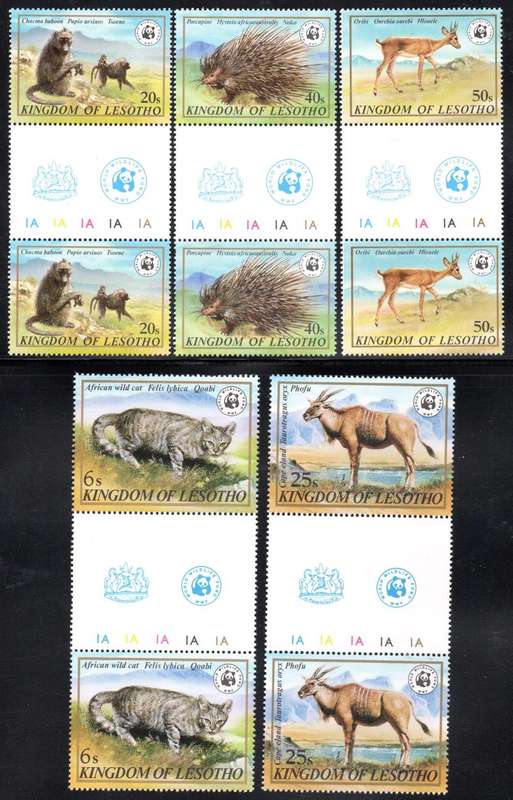 Lesotho - 1982 WWF Wildlife 1A Gutter Pairs Set MNH SG 468-472