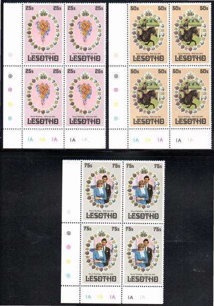 Lesotho - 1981 Royal Wedding 1A Corner Block Set MNH SG 451-453