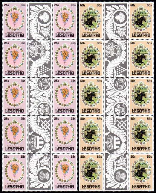 Lesotho - 1981 Royal Wedding Gutter Strip Set MNH SG 451-453