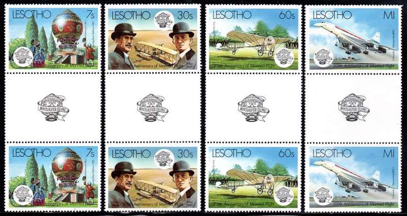 Lesotho - 1983 Bicentenary of Manned Flight Gutter Pairs Set MNH SG 545-548
