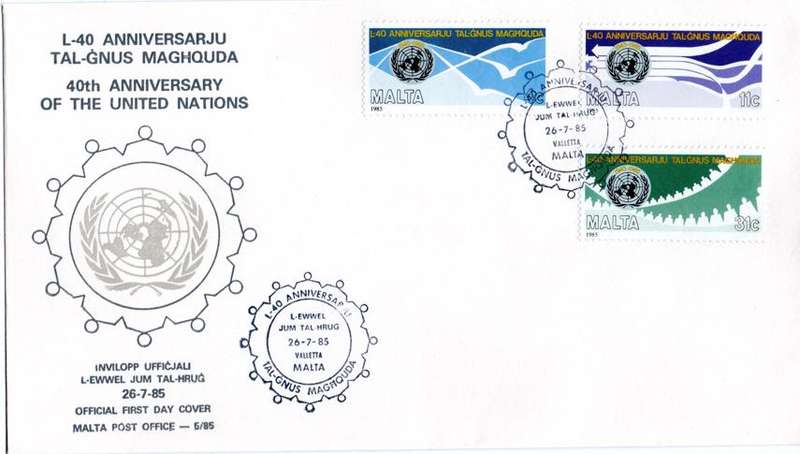 Malta - 1985 40th Anniversary of UNO FDC SG 764-766