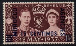Morocco Agencies - 1937 Coronation 15c Spanish Currency MNH SG 164