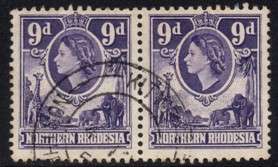 Northern Rhodesia - 1953 QEII 9d Pair Used SACC 69
