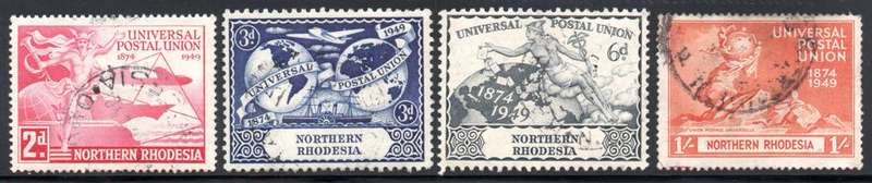 Northern Rhodesia - 1949 75th Anniversary of UPU Set Used SACC 50-53