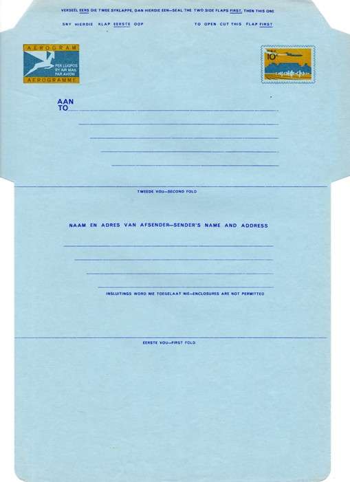 South Africa - 1976 10c Overseas Aerogramme no Frame Mint