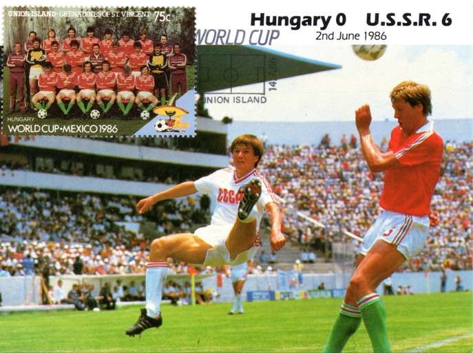 Union Island Grenadines of St Vincent - 1986 World Cup Hungary vs USSR Maxi Card