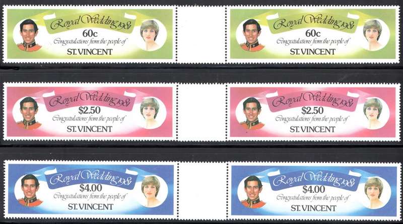 St Vincent - 1981 Royal Wedding Gutter Pairs MNH SG 669, 671, 673