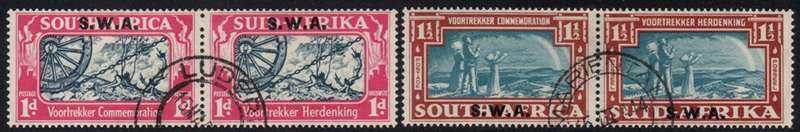 SWA - 1938 Voortrekker Centenary Memorial Set of Pairs Used SACC 136-137