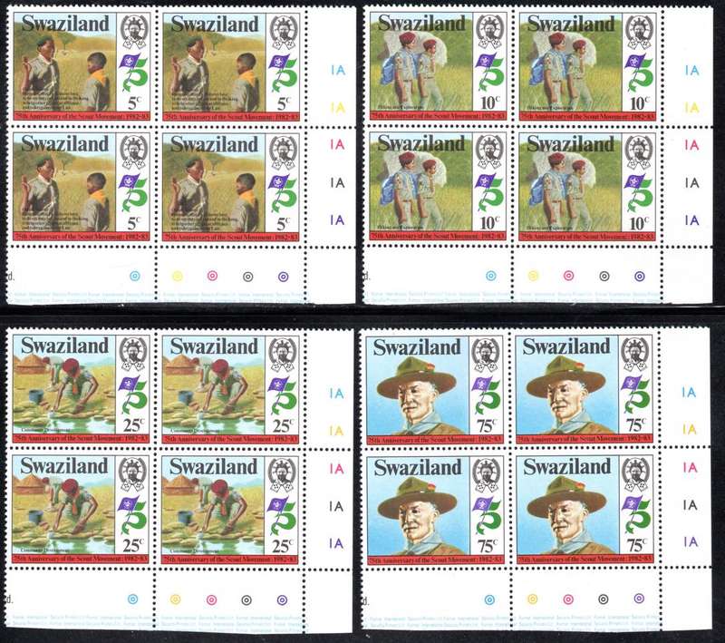Swaziland - 1982 75th Anniversary of Boy Scouts Plate BlockSet MNH SG 416-419