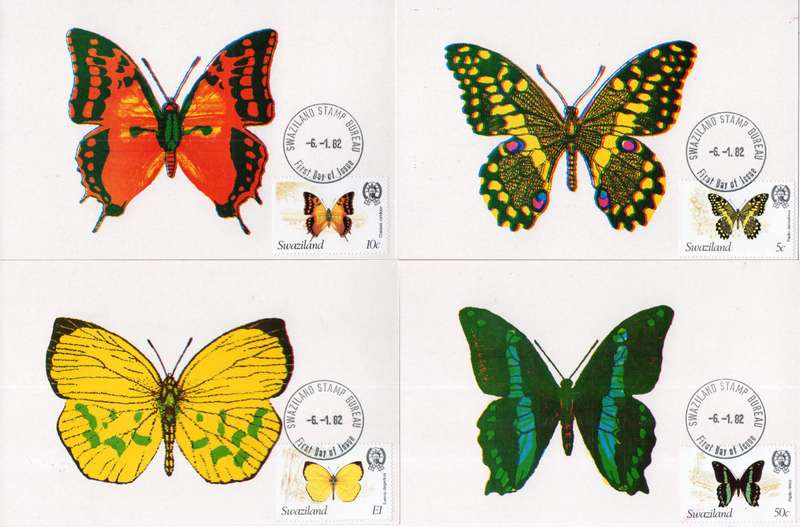 Swaziland - 1982 Butterflies Maxi Card Set SG 393-396