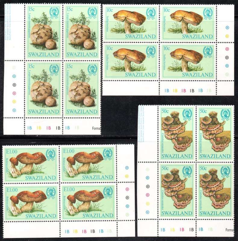 Swaziland - 1984 Fungi 1B Plate Block Set MNH SG 462-465