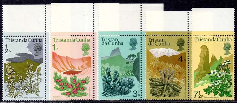 Tristan da Cunha - 1972 Flowering Plants 1/2p, 1p, 3p, 4p, 7p inverted wmk MNH