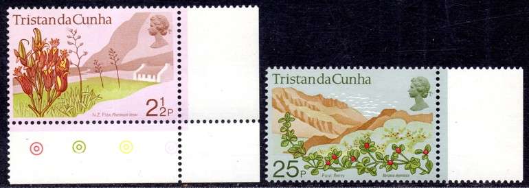 Tristan da Cunha - 1972 Flowering Plants 2p, 25p wmk Crown right of CA MH