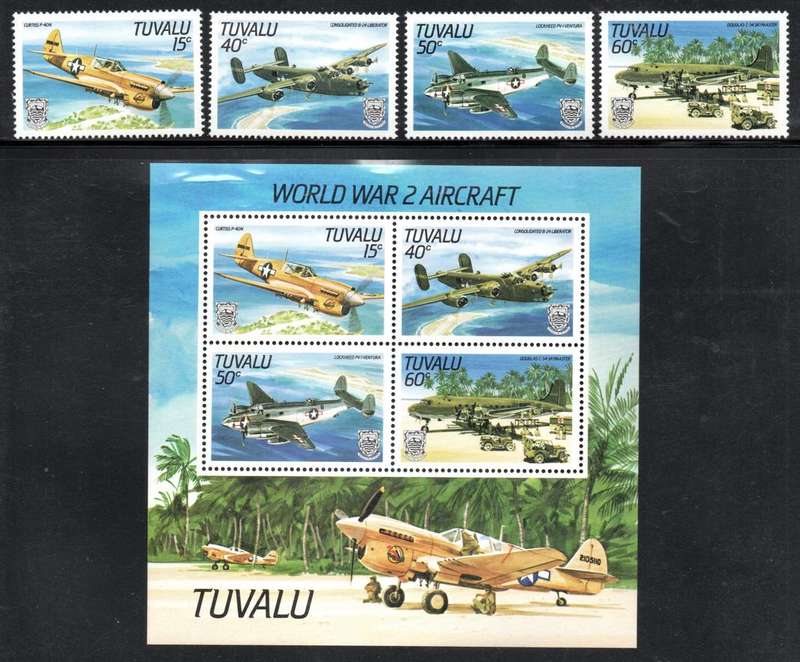 Tuvalu - 1985 World War II Aircraft Set & MS MNH SG 329-333