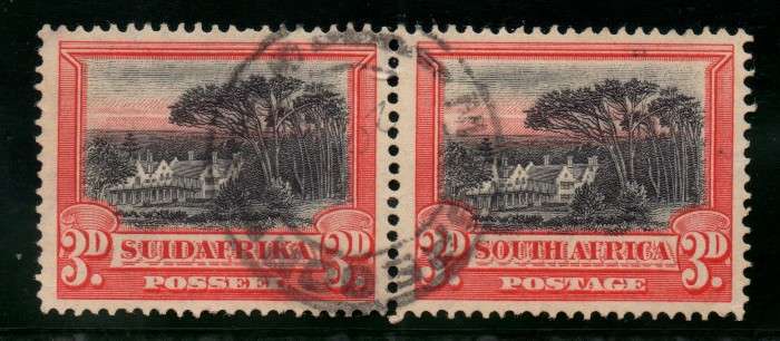 South Africa - 1927 London Pictorials 3d Pair Used perf 14x13.5 down Used SACC 34a