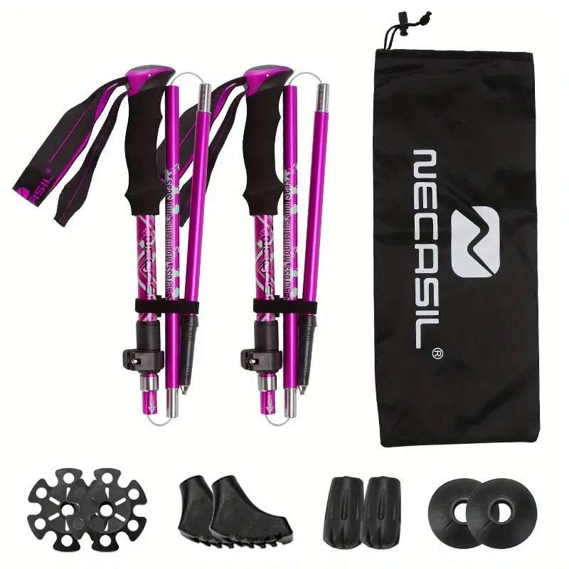 2 piece Lightweight foldable/ ultra compact hiking/trekking pole set (purple)