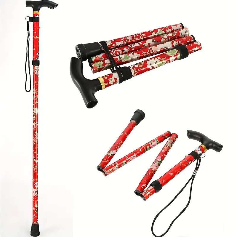 Folding walking/hiking stick (floral red)