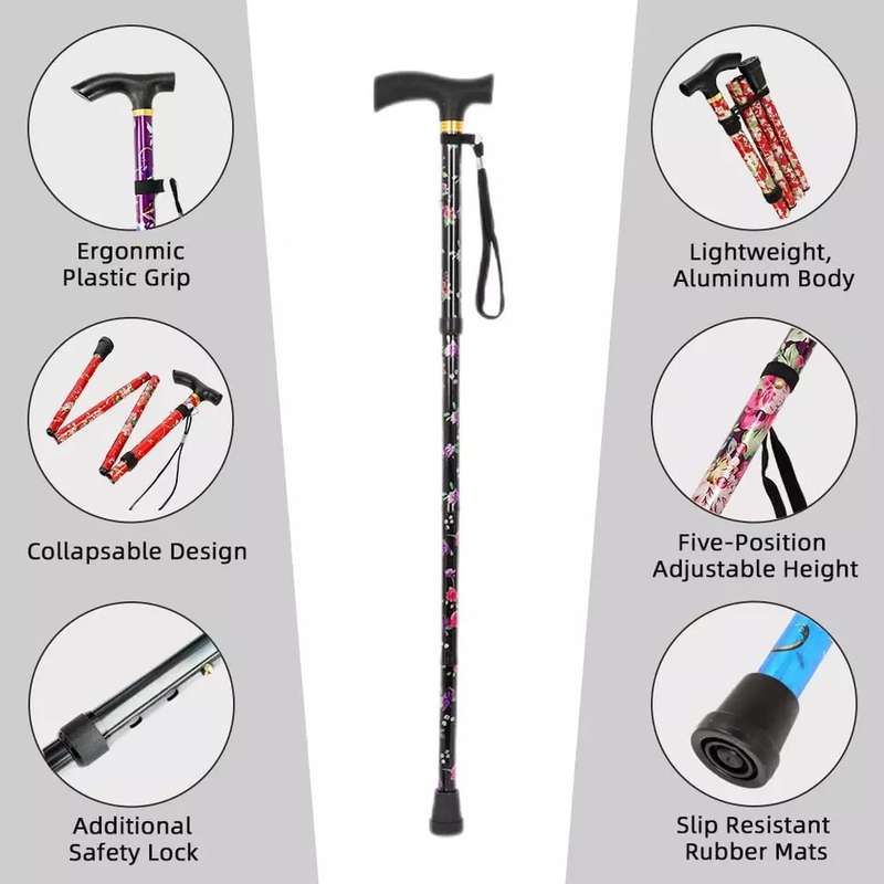 Folding walking/hiking stick (floral green)