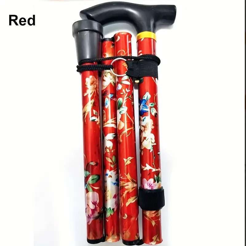 Folding walking/hiking stick (floral red)