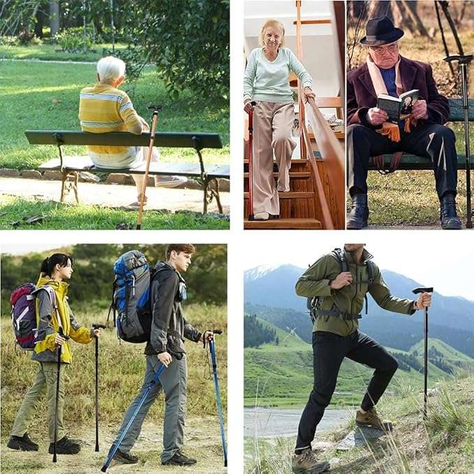 Folding walking/hiking stick (floral red)