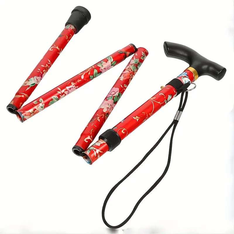 Folding walking/hiking stick (floral red)