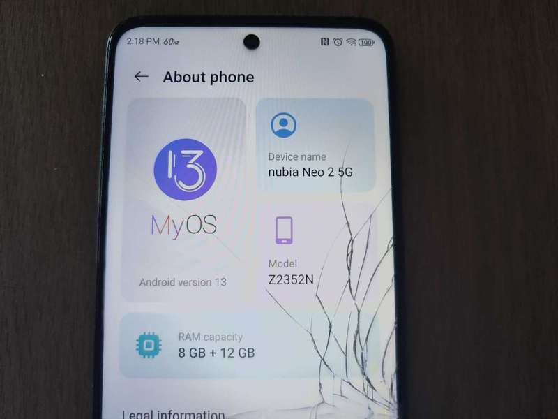 Nubia Neo 2 5G Gaming Phone**Cracked Screen ,touch still working**20GB ram**256GB Storage