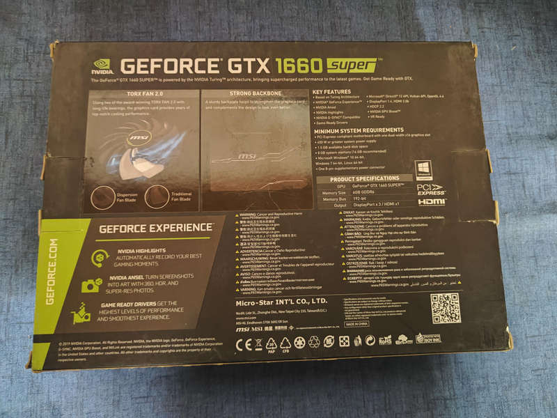 MSI Ventus XS GTX1660 Super OC Edition**6GB GDDR6**Original Box included