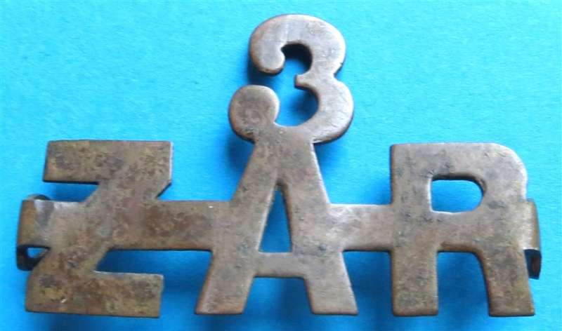 Boer War ZAR 3rd Horse Ruiters Brass Shoulder Title
