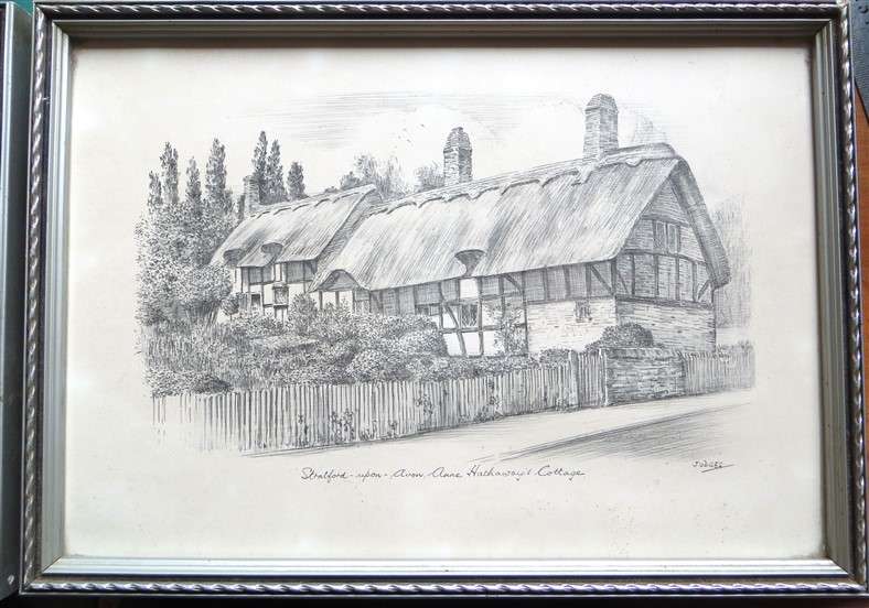 Pair of framed with glass sketch prints - Stratford upon Avon - Buy 1 get the watermarked one free