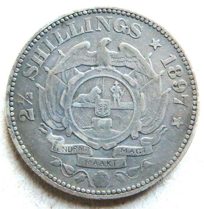1897 ZAR Half Crown 2/6 Shillings - Silver 92.5%