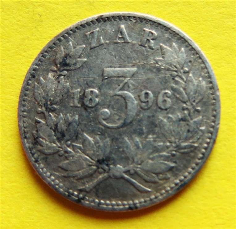 1896 ZAR 0.925 Silver 3d Three Pence Coin