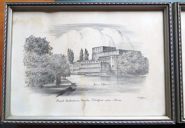 Pair of framed with glass sketch prints - Stratford upon Avon - Buy 1 get the watermarked one free